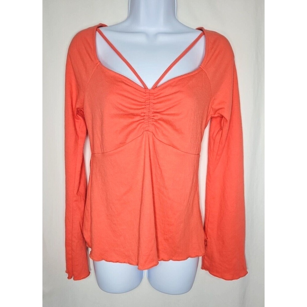 Jessica Simpson Women's Coral Pink Ruched Long Sleeve Blouse‎ Size Small - NWT